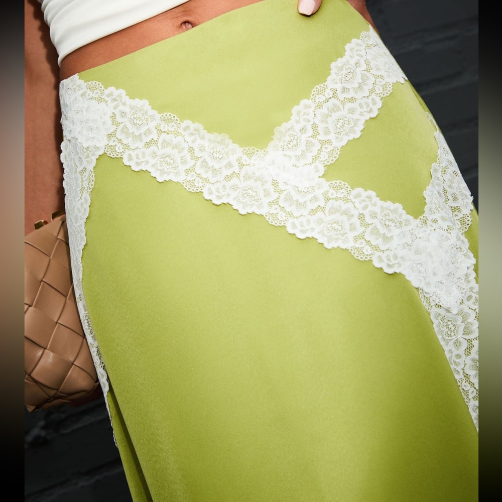 VICI Asymmetric Satin Skirt in lime - Picture 6 of 6